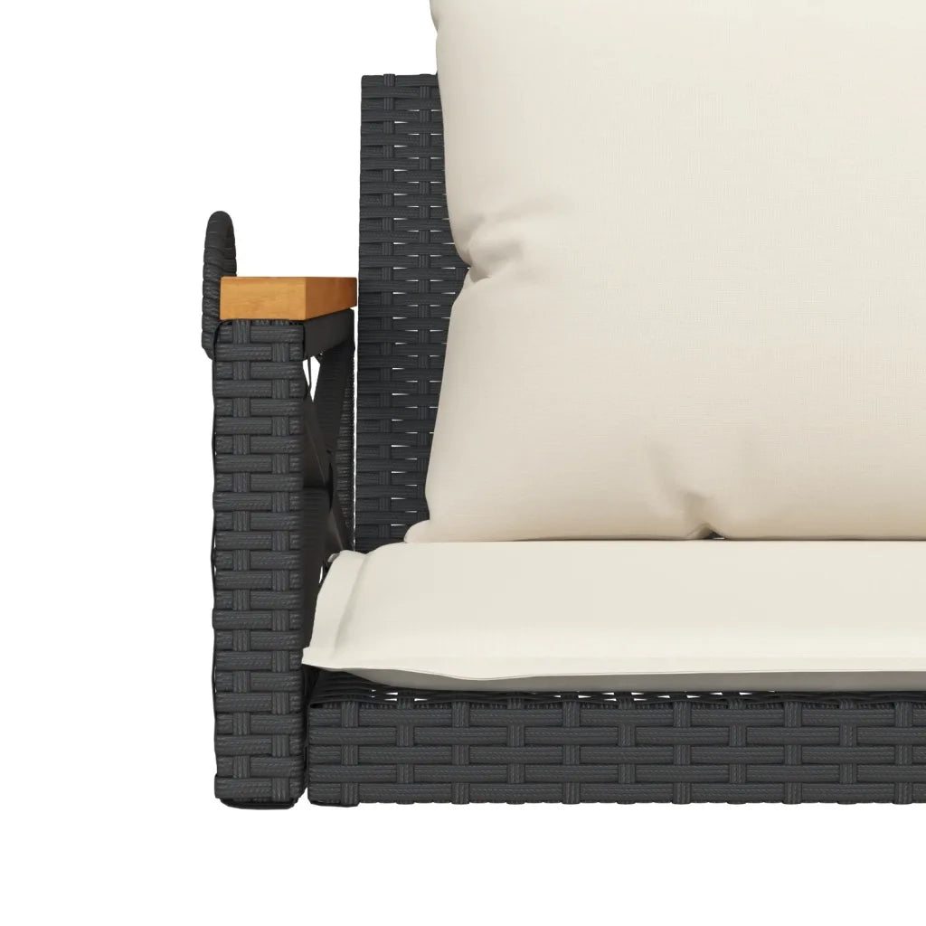 Panca da Giardino | Panchina a Dondolo con Cuscini Nera 109x62x40 cm in Polyrattan