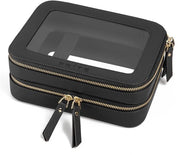 Borsa Grande Trasparente Cosmetica Doppia Faccia Borsa Donna Viaggio Impermeabile Toletta Auto Accessori e Organizzatore Auto con Doppia Cerniera e Compartimenti (Nero)