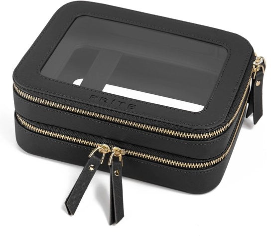Borsa Grande Trasparente Cosmetica Doppia Faccia Borsa Donna Viaggio Impermeabile Toletta Auto Accessori e Organizzatore Auto con Doppia Cerniera e Compartimenti (Nero)