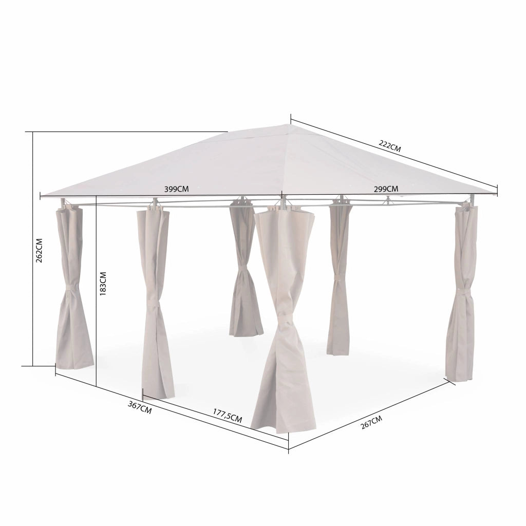 Gazebo da giardino 3x4m struttura in alluminio con tende scorrevoli,