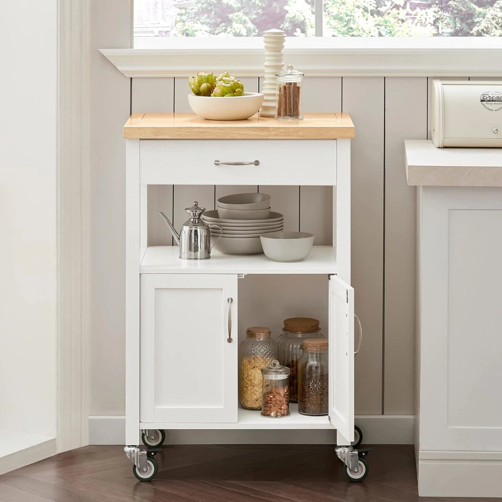 Carrello cucina salvaspazio con piano di lavoro – Mobile cucina con ruote, ideale come mobiletto cucina, credenza compatta o mobile microonde – Disponibile in Bianco 60x92x45cm FKW22-WN