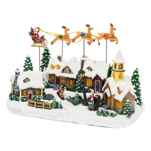 Paesaggio innevato con babbo e renne volanti lotti 76747 xmas king