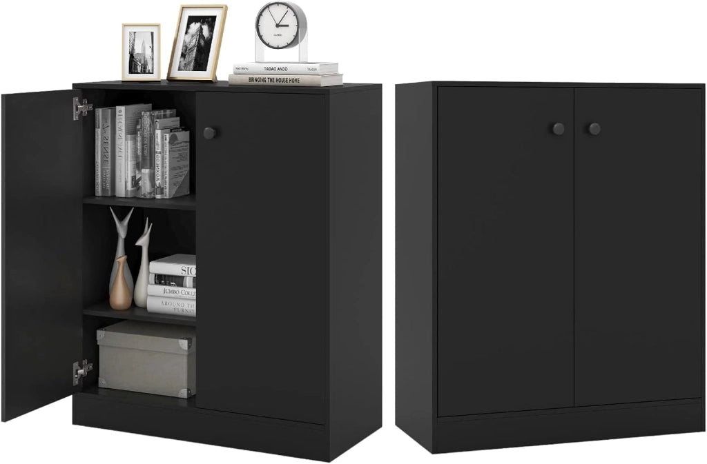Credenza da Cucina con 2 Ante, Mobile Buffet Basso con Dispositivi Antiribaltamento, Armadio Dispensa per Soggiorno, Sala da Pranzo, Camera da Letto, Ingresso, 72 x 34 x 85,5 cm (Nero)