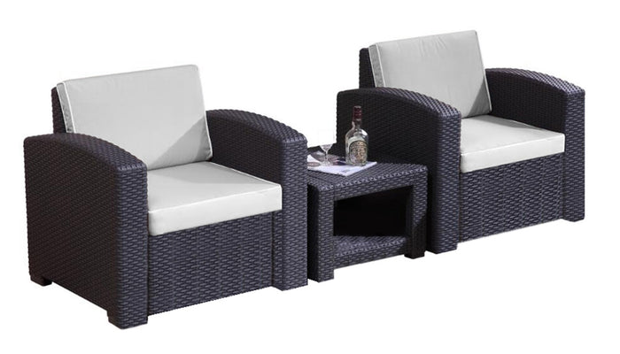 Le Stelle Set Salotto da Giardino in Polyrattan da 3 Pezzi, 2 Poltrone da Esterno, Tavolino e Cuscini