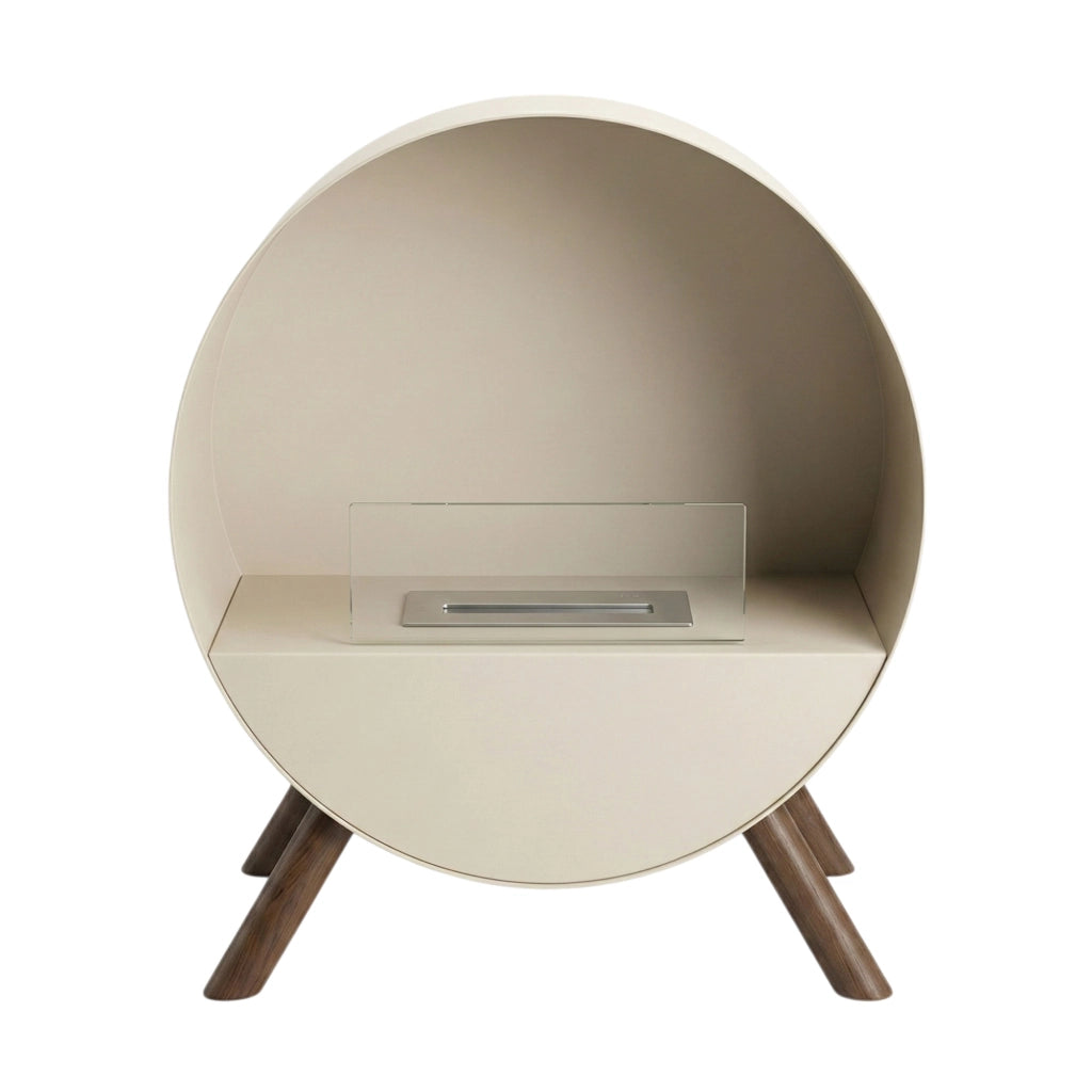 Venere - Camino a Bioetanolo da Pavimento 60x72x30 cm con Bruciatore 1 Litro e Piedi in Legno di Pino Tortora
