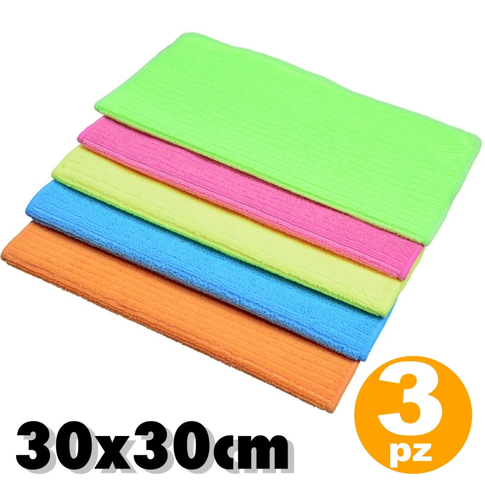 Trade Shop - 3 Pezzi Panno Strofinaccio Da Cucina In Microfibra 30 X 30 Cm Pulizia Casa Bagno -