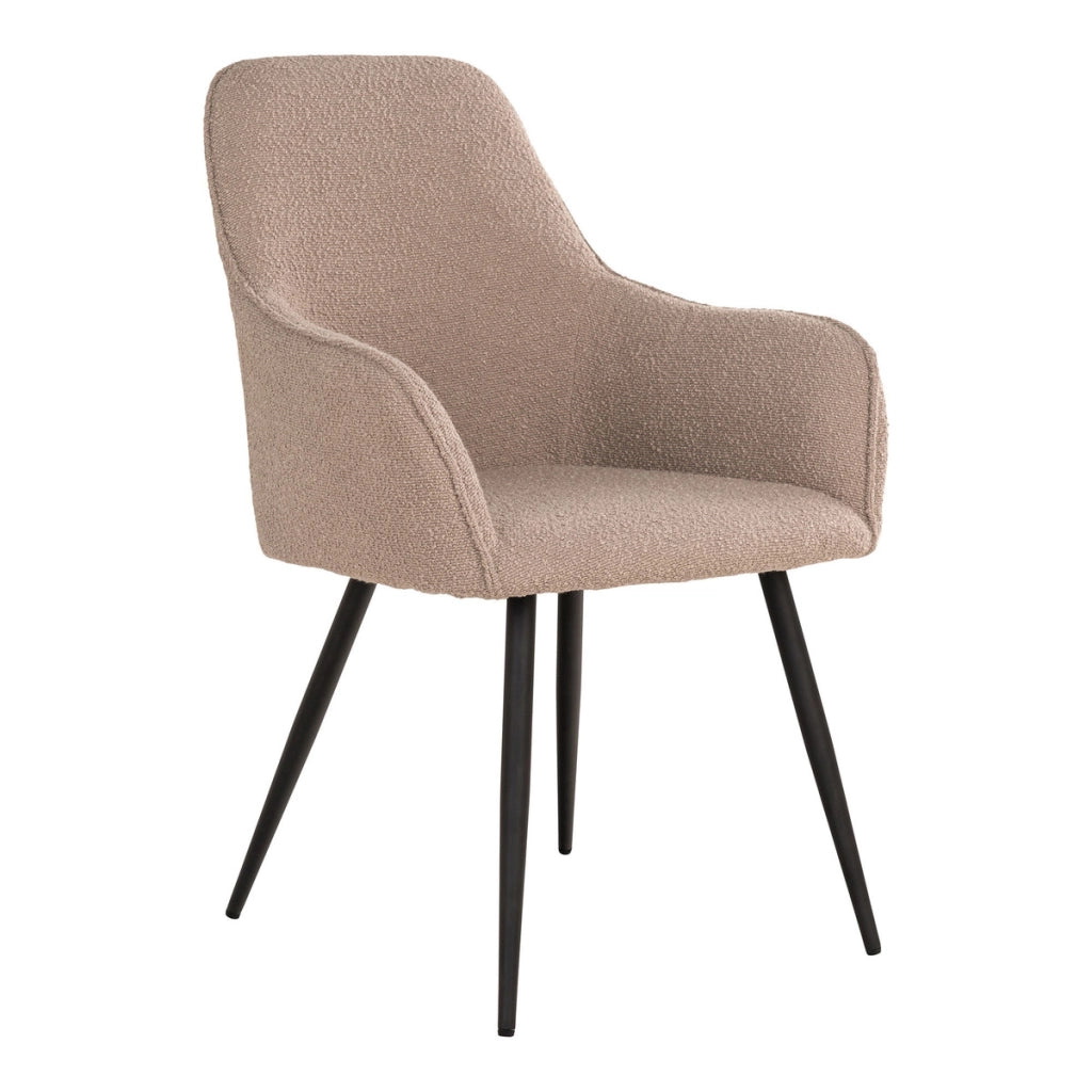 Set 2 poltronine da pranzo Harbo in bouclé beige con braccioli e gambe nere