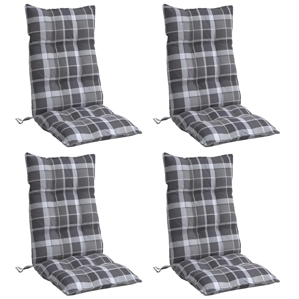 Cuscini Sedia Schienale Alto 4 pz Quadri Grigio Tessuto Oxfordcod mxl 90955