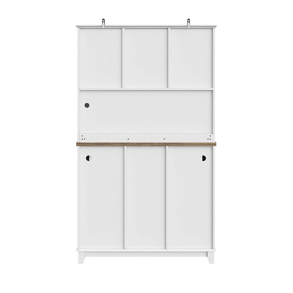 Vaisselier basso cucina - Xylo - LED, ripiani regolabili, cassetti in legno, bianco