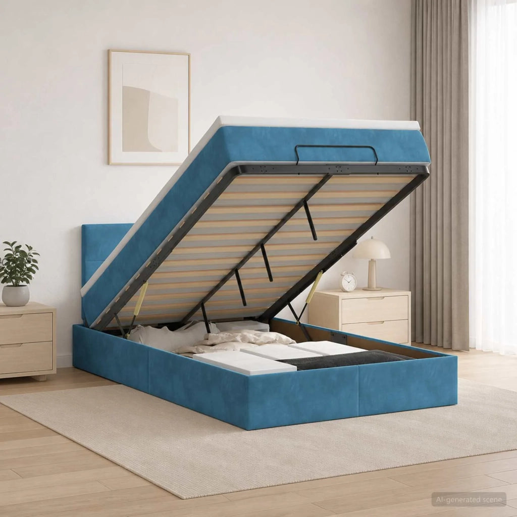 Letto Ottomano con Materasso e LED Blu scuro 120 x 190 cm 3457129