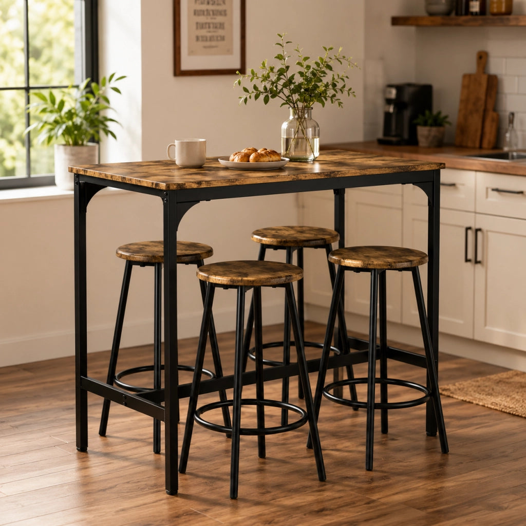 Set tavolo da bar 5 pezzi 110x50x89.5 cm salvaspazio in MDF marrone