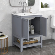 Mobile bagno con lavabo in ceramica; grigio e bianco