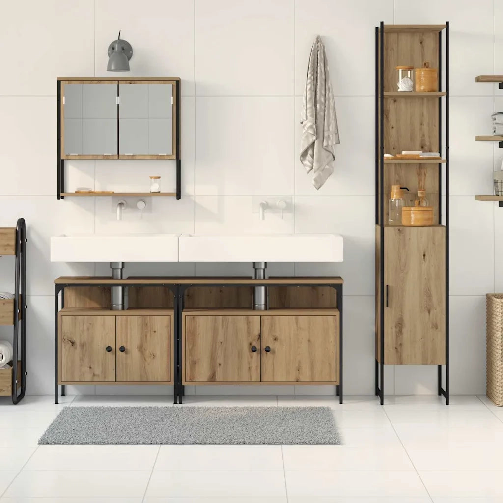 Set di mobili per il bagno con porta 4 pcs rovere artigianale 3334405