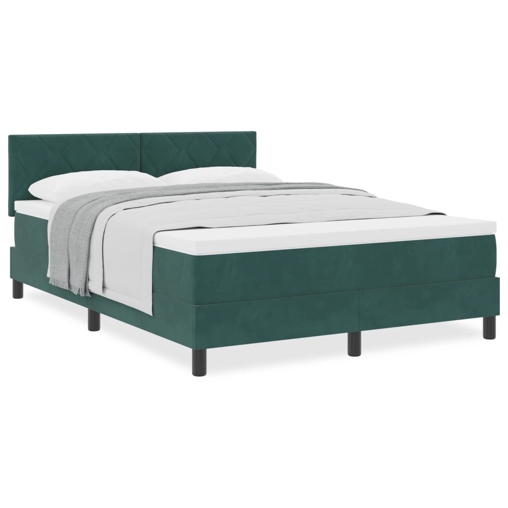 Letto Box Spring con Materasso Verde Scuro 140x200 cm Velluto