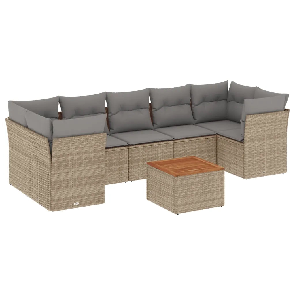 Set Divano da Giardino 8 pz con Cuscini Beige Misto Polyrattan