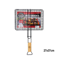 Griglia Antiaderente Con Manico In Legno Per Barbecue 27x37cm - 57240