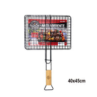 Griglia Antiaderente Con Manico In Legno Per Barbecue 40x45cm - 57241