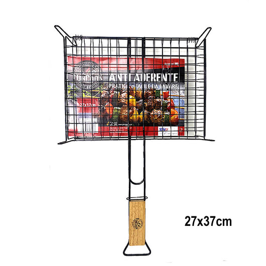 Griglia Antiaderente Con Piedi E Manico In Legno Per BBQ 27x37cm - 57250