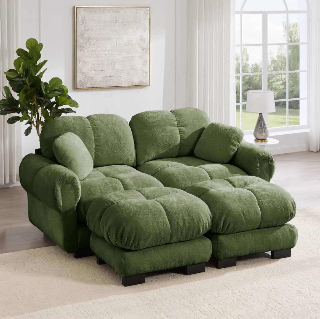 Divano modulare 2 posti 190x149x90 cm in ciniglia con cuscino mobile; verde