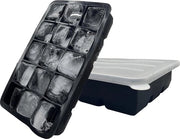 Scatola per Cubetti di Ghiaccio in Silicone con Coperchio - 15 Compartimenti - Libero da BPA - Certificato LFGB - Congela Bevande Freddissime e Whisky