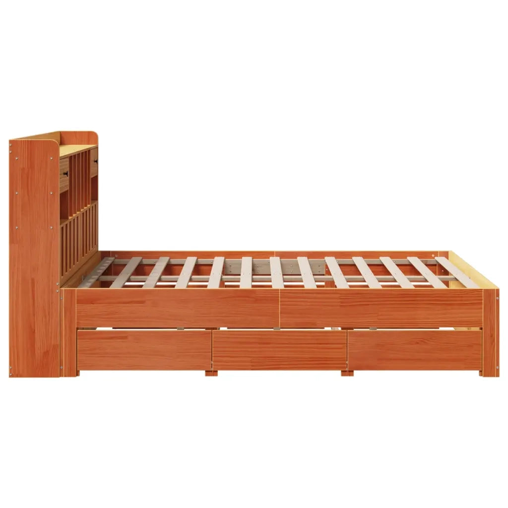 Letto Libreria senza Materasso Marrone Cera 140x200 cm in Pino