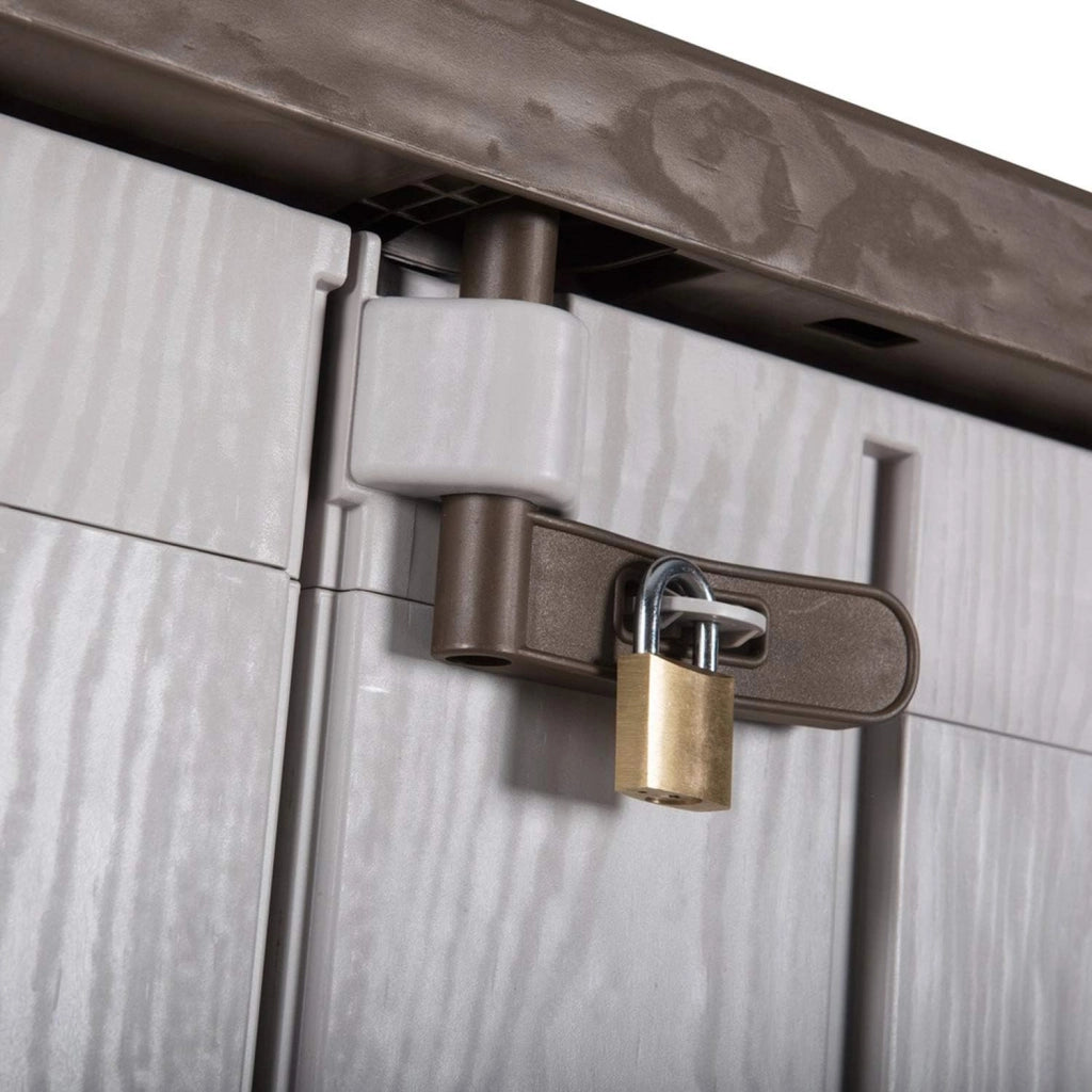 Baule porta attrezzi da esterno in resina Stora Way 842 litri con doppia apertura colore grigio talpa e marrone Toomax