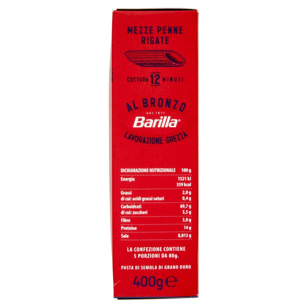 Barilla mezze penne rigate pasta trafilata al bronzo confezione da 400 grammi