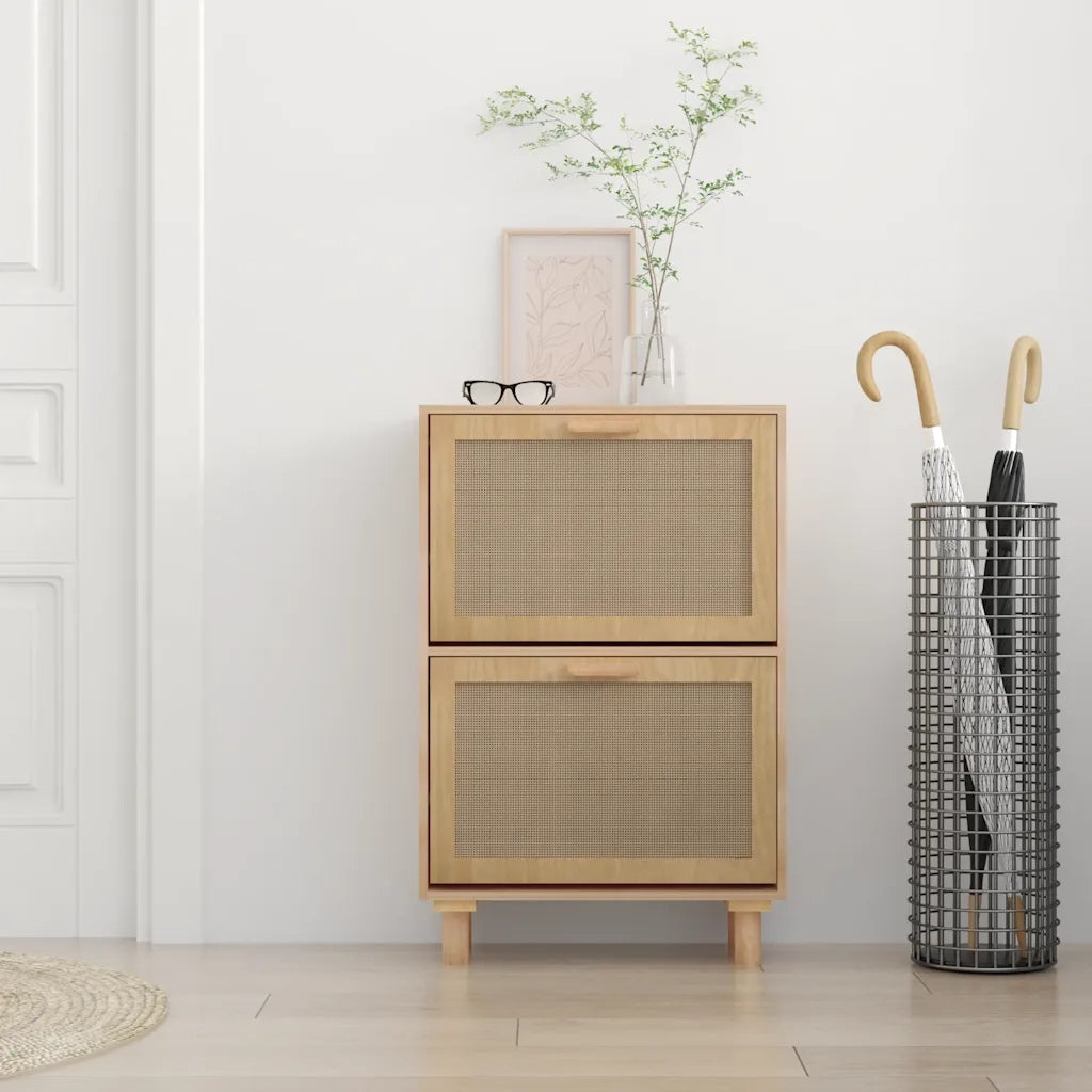 Scarpiera Marrone52x25x80cm Legno Multistrato e Rattan Naturale 345647