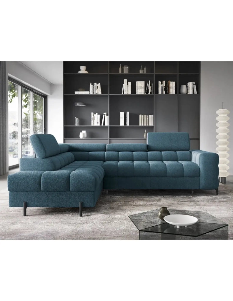 Divano letto Blu scuro FERRUM 5 posti angolo sinistro schiuma HR 276x93x200cm
