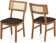 Set di 2 Sedie da Pranzo, Sedie Imbottite con Schienale in Rattan Intrecciato, Struttura in Legno di Hevea, Seduta in Velluto, Portata 180 kg, Sgabello d’Accent Boho per Soggiorno e Cucina
