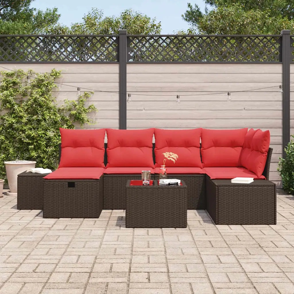 Set Divano da Giardino con cuscino 7 pcs Marrone polyrattan
