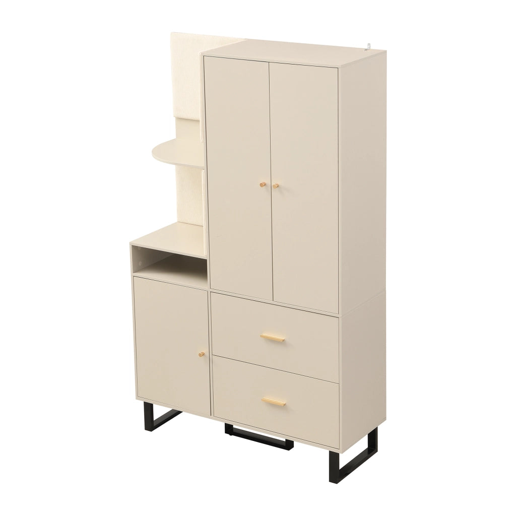 Armadio da ingresso con appendiabiti, ripiani, 2 cassetti e scarpiera, in MDF beige grigio