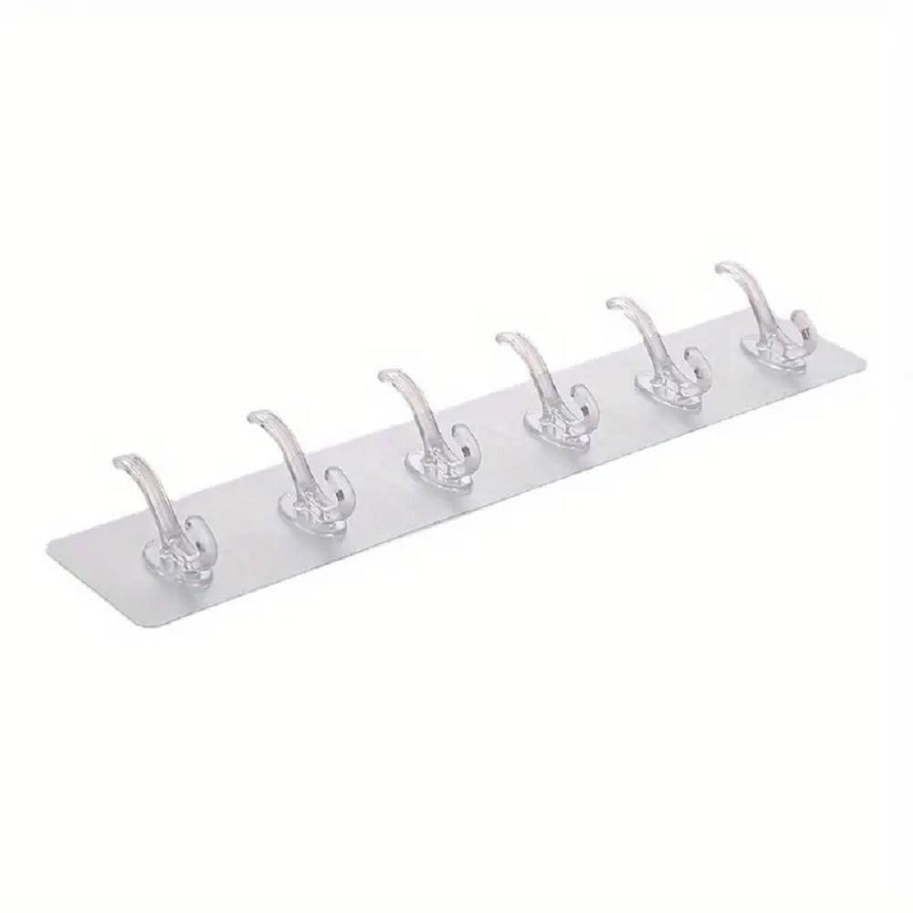 Trade Shop - Gancio Appendiabiti Da Parete A 6 File Adesivi Trasparenti Appendere Accessori -