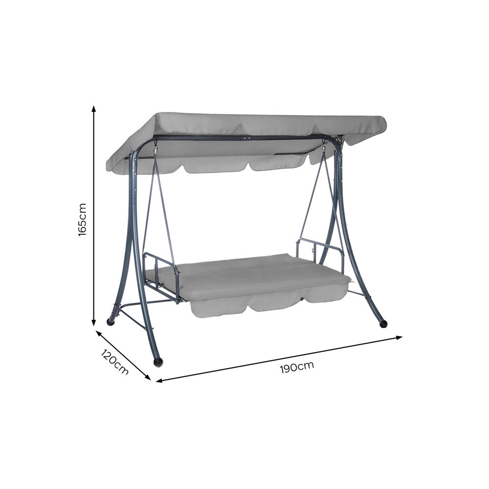 Trade Shop - Dondolo Letto Da Giardino 3 Posti Con Tettuccio Parasole Orientabile Struttura In Acciaio - Grigio