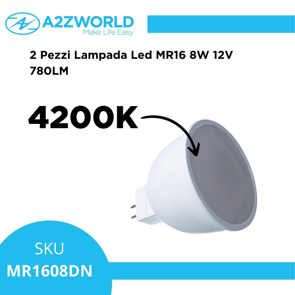 2 Pezzi Lampada Led MR16 8W 12V 720LM Bianco Neutro 4200K