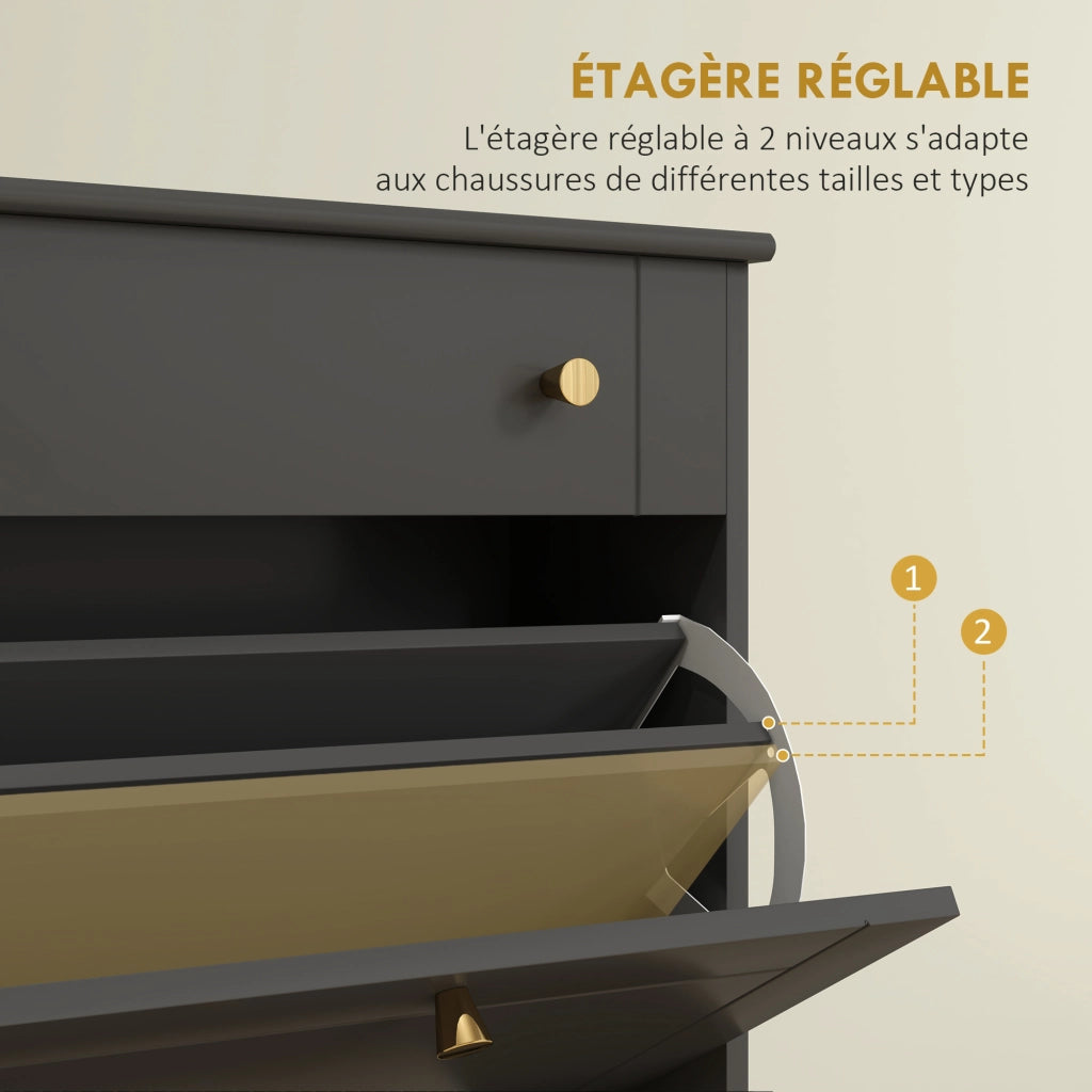 Scarpiera con cassetti e ripiano regolabile ¨C zephmum ¨C nero 60x23.5x98.5 cm