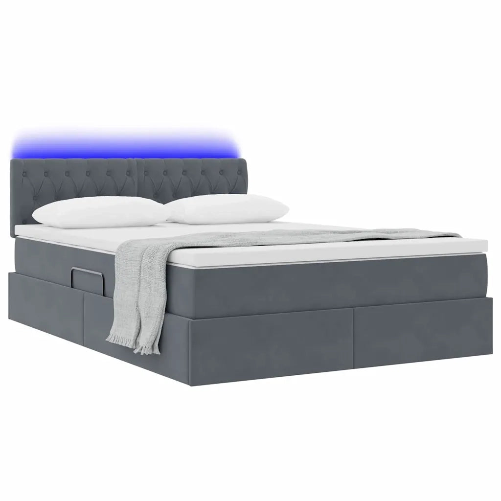 Letto con contenitore e LED Grigio scuro 140 x 200 cm Velluto 3371458