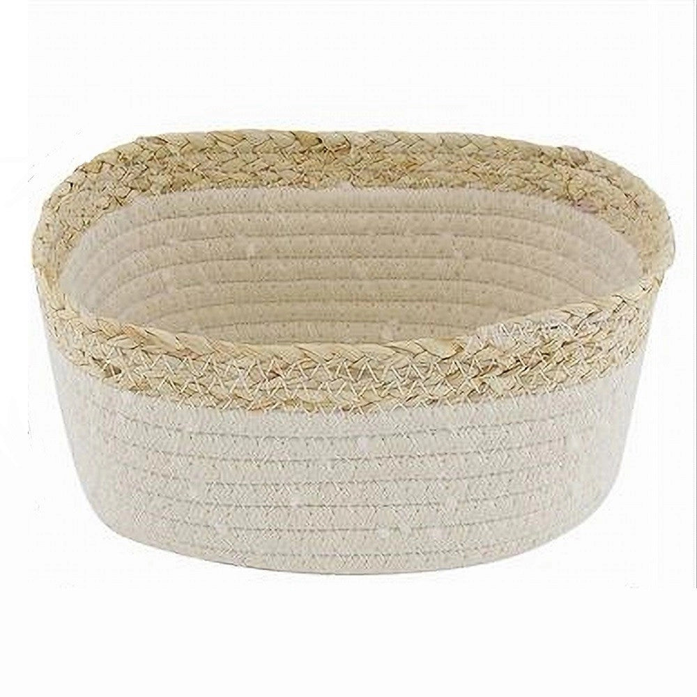 Trade Shop - Cestino Porta Biancheria Oggetti In Vimini Intrecciato Bicolore 20x15x11cm 10674 -
