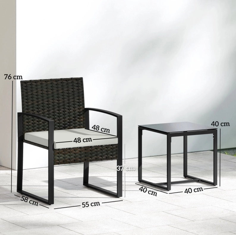 Set patio per 2 con 2 poltrone e tavolino; cuscini sfoderabili; crema grigio