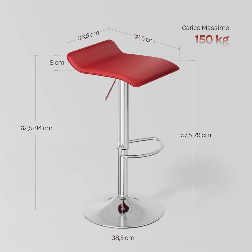 Sgabello da Cucina, Sgabello da Bar Colazione Regolabile in Altezza Girevole a 360°, per Bar, Cucina, Banco, Caffè, PVC+Metallo, con Poggiapiedi, Bordeaux+Argento