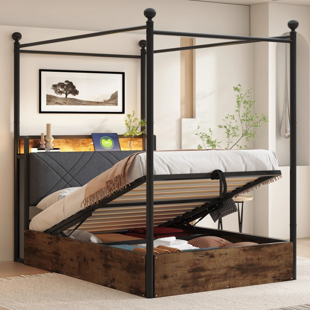 Letto singolo smart a baldacchino 90x190 cm con LED e USB