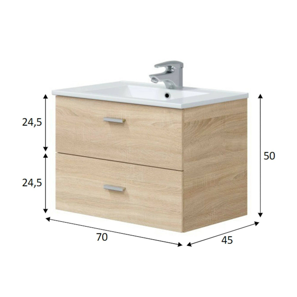 Mobile sottolavabo Tico, Mobiletto da bagno, Contenitore porta lavabo, Armadio per lavandino, 70x45 h50 cm, Rovere