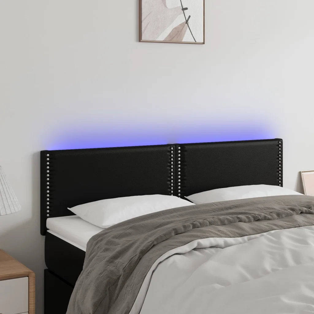 Testiera | Testata a LED Nera 144x5x78/88 cm in Similpelle