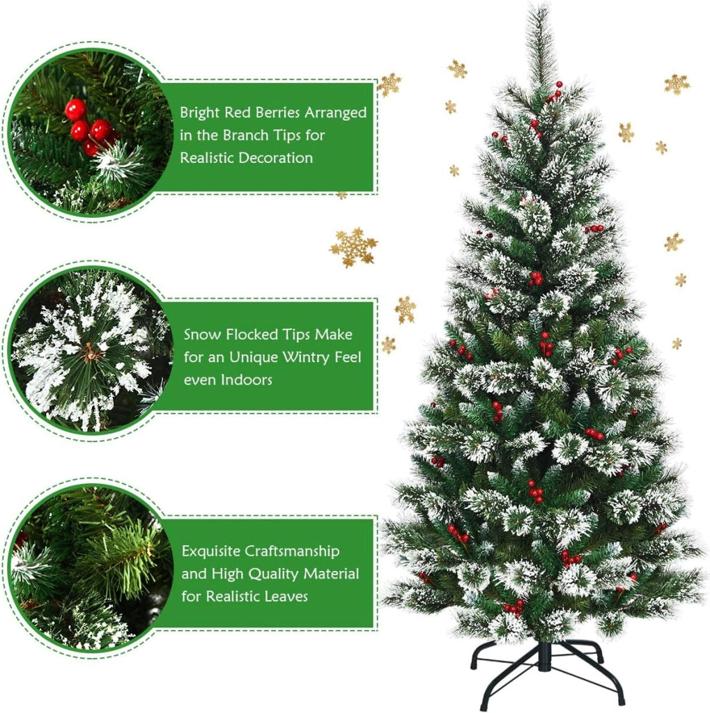 1,8 M Albero di Natale Innevato, Albero Artificiale di Natale, Abete di Natale in PVC, Albero per Albero Decorativo, Folto e Realistico, Supporto in Metallo, Facile da Montare, Verde