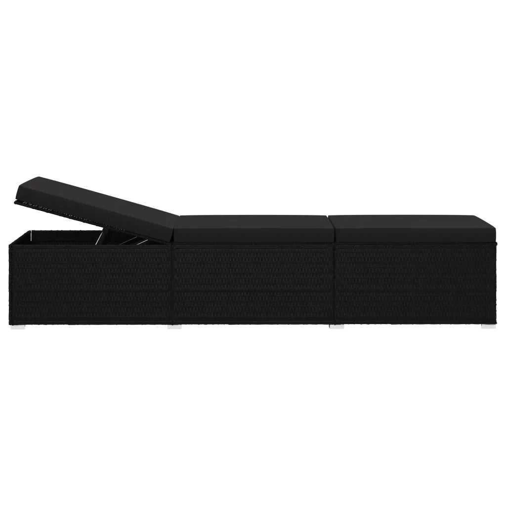 Lettino Prendisole con Cuscino in Polyrattan Nero 46221