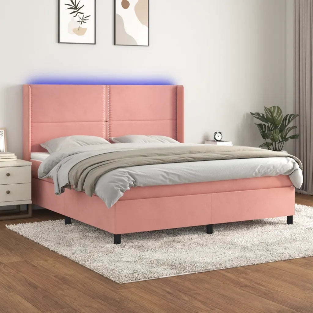 Letto a Molle con Materasso e LED Rosa 160x200 cm in Velluto 3139516