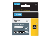 DYMO Rhino etichette industriali flessibili in nylon autoadesive / rotolo da 12 mm x 3,5 m / stampa nera su bianco
