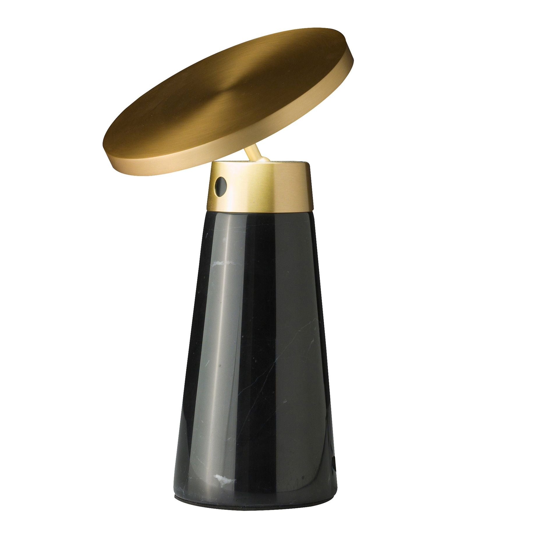 Lampada da tavolo in marmo nero e acciaio dorato
