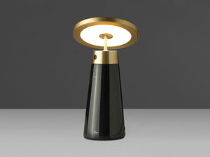 Lampada da tavolo in marmo nero e acciaio dorato