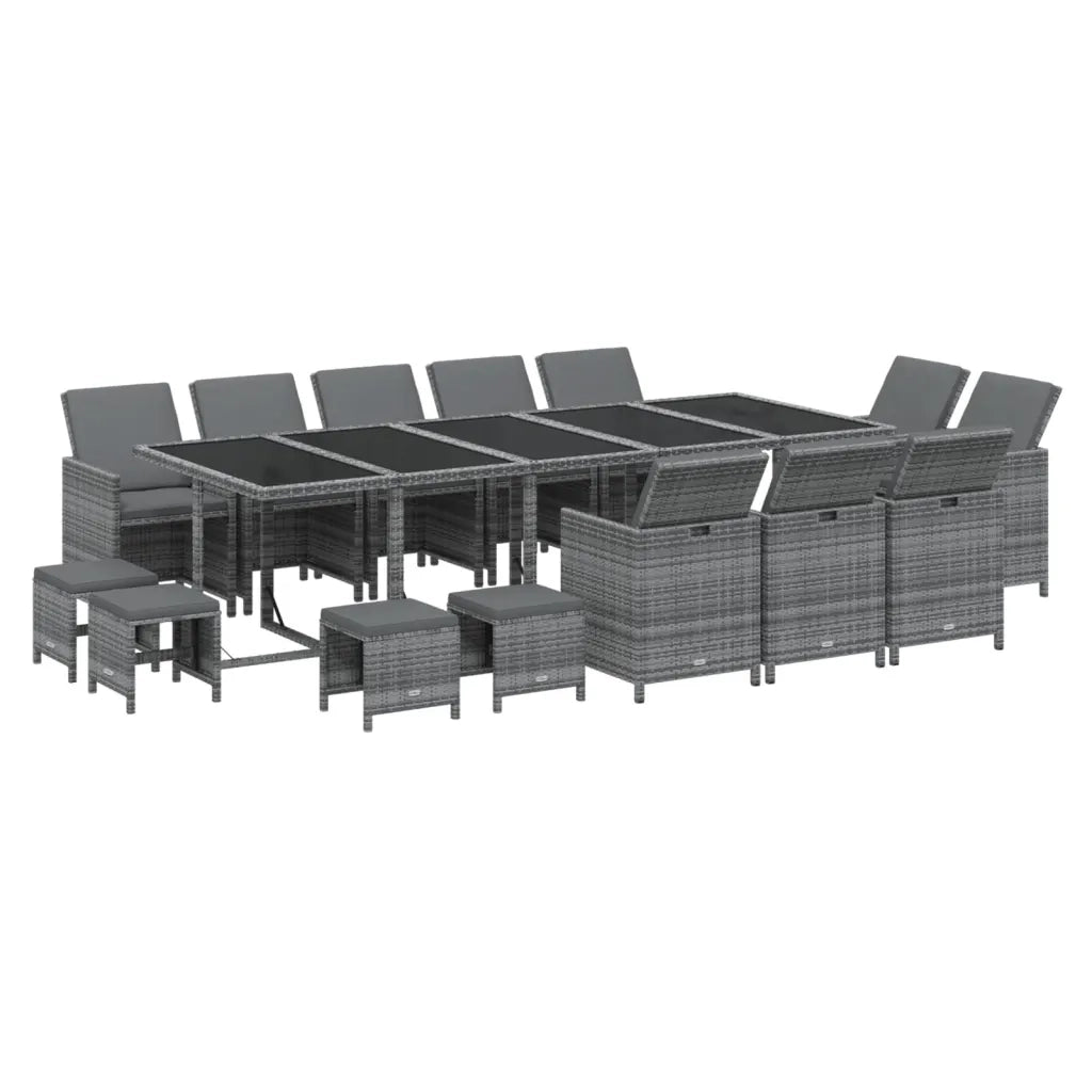 Set Pranzo da Giardino 15 pz con Cuscini in Polyrattan Grigio 3095592